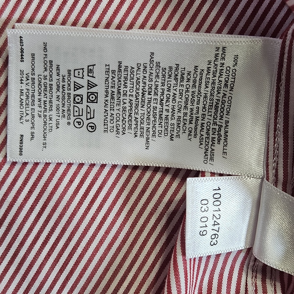 Brooks Brothers Red White Striped Long Sleeve Button Up Shirt Preppy Mens 17 4/5 - Picture 6 of 9